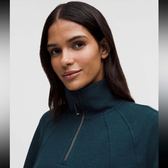 Lululemon Scuba Cropped Funnel Half Zip Waffle NWT S Indochine Blue - Picture 4 of 12